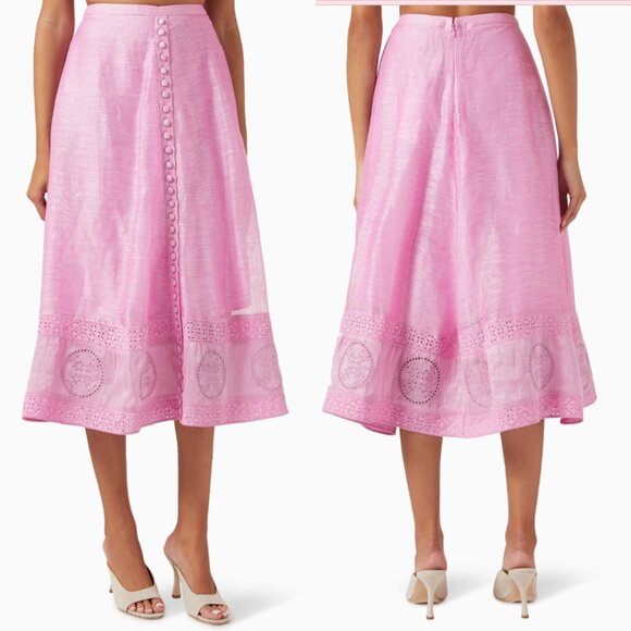 Joslin Harlee Midi Skirt Silk Linen Organza NWT Bubblegum Pink Size XS - Picture 3 of 13